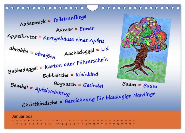Produktbild: De Hessisch-Kalenner - hessisch babbele lerne in aam Johr (Wandkalender 2026 DIN A4 quer), CALVENDO Monatskalender