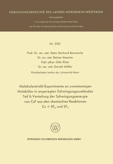 Produktbild: Molekularstrahl-Experimente an zweiatomigen Molek&uuml;len in angeregten Schwingungszust&auml;nden