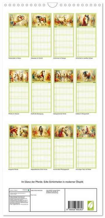 Produktbild: Familienplaner 2026 - Im Glanz der Pferde. Edle Sch&ouml;nheiten in moderner &Ouml;loptik mit 5 Spalten (Wandkalender, 21 x 45 cm) CALVENDO