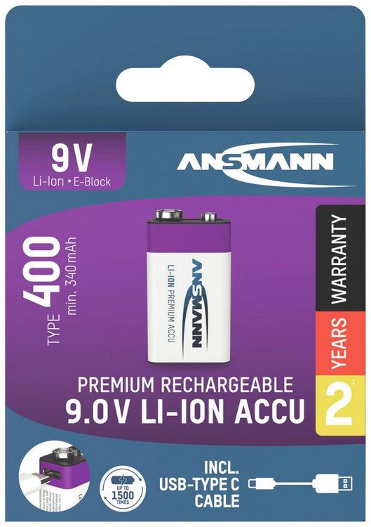Produktbild: Ansmann E-Block USB-C USB-C&reg; Akku Li-Ion 400 mAh 9V 1St.