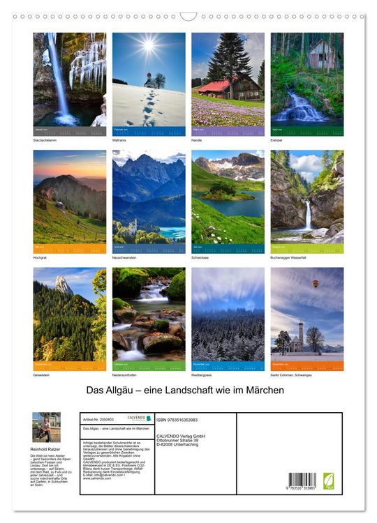 Produktbild: Das Allg&auml;u &ndash; eine Landschaft wie im M&auml;rchen (Wandkalender 2026 DIN A2 hoch), CALVENDO Monatskalender