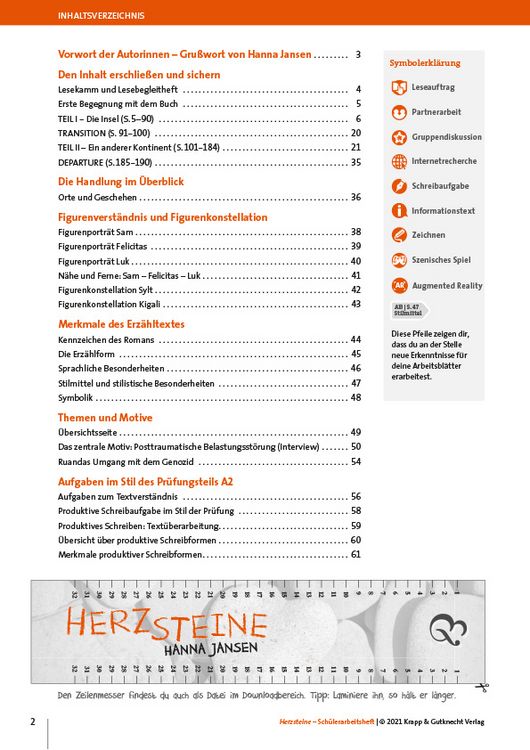 Produktbild: Herzsteine &ndash; Hanna Jansen &ndash; Sch&uuml;lerarbeitsheft &ndash; Realschule