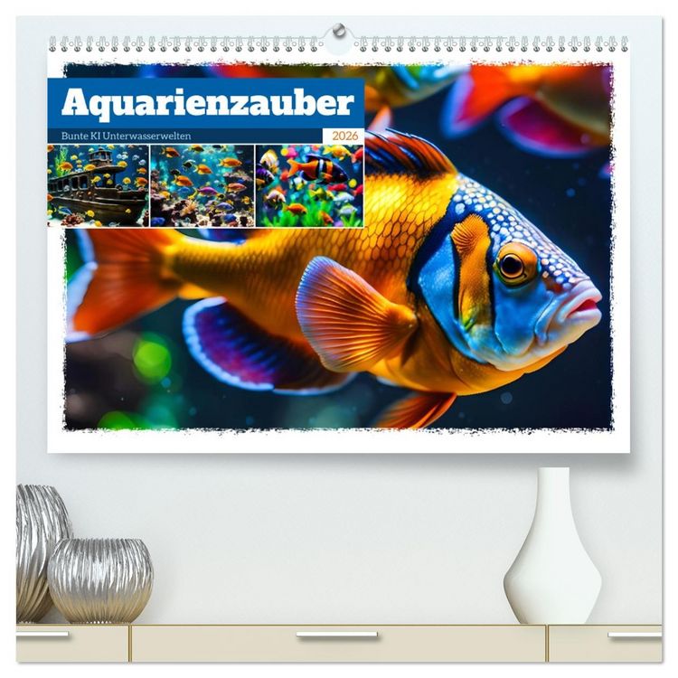 Produktbild: Aquarienzauber - Bunte KI Unterwasserwelten (hochwertiger Premium Wandkalender 2026 DIN A2 quer), Kunstdruck in Hochglanz