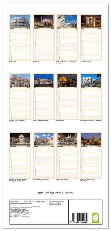 Produktbild: Familienplaner 2026 - Rom - Am Tag und in der Nacht mit 5 Spalten (Wandkalender, 21 x 45 cm) CALVENDO