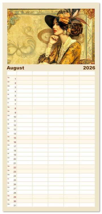 Produktbild: Familienplaner 2026 - Die Epoche Art Nouveau - Mit eleganter Mode mit 5 Spalten (Wandkalender, 21 x 45 cm) CALVENDO
