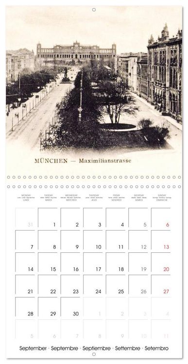 Produktbild: Promenade &agrave; travers Munich : Cartes postales historiques de la ville (Calendrier mural carr&eacute; 2026 30x30 cm) Calendrier double avec une page pour vos prises de notes