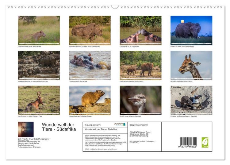 Produktbild: Wunderwelt der Tiere - S&uuml;dafrika (hochwertiger Premium Wandkalender 2026 DIN A2 quer), Kunstdruck in Hochglanz