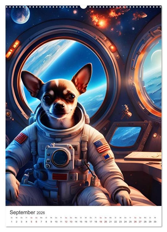 Produktbild: Chihuahua Abenteuer im Weltraum (hochwertiger Premium Wandkalender 2026 DIN A2 hoch), Kunstdruck in Hochglanz