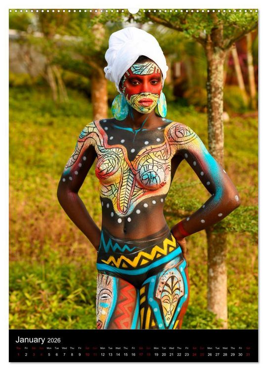 Produktbild: Equatorial Guinea Bodypainting Festival (High Quality Premium Wall Calendar 2026 DIN A2 portrait),CALVENDO 12 Month Wall Calendar