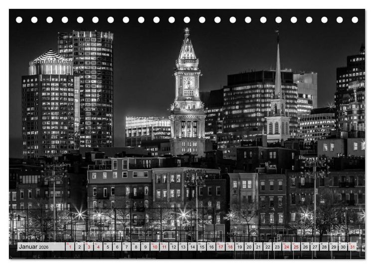 Produktbild: BOSTON Monochrome Stadtansichten (Tischkalender 2026 DIN A5 quer), CALVENDO Monatskalender