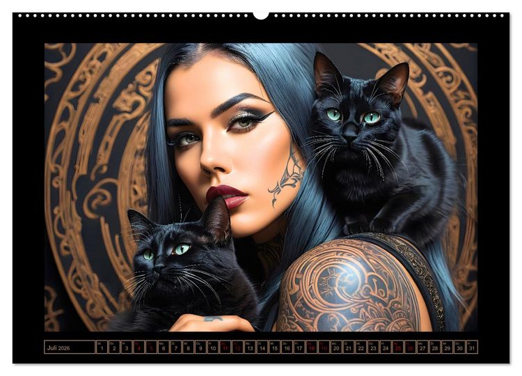 Produktbild: Geheimnisvolle Katzenfrauen (Wandkalender 2026 DIN A2 quer), CALVENDO Monatskalender