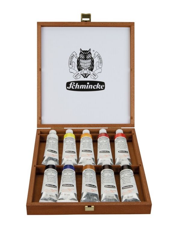 Produktbild: Schmincke Mussini &Ouml;lfarbe, Holzkasten, 10 x 35 ml Tuben