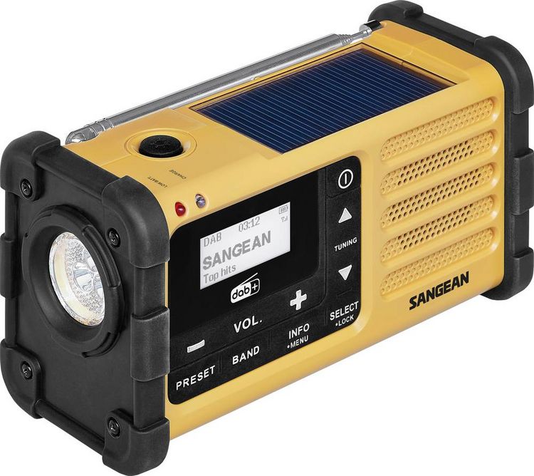 Produktbild: Sangean MMR-88 DAB+ Outdoorradio DAB+, UKW Notfallradio Akku-Ladefunktion, Taschenlampe, Solarpanel, Handkurbel Schwarz, Gelb