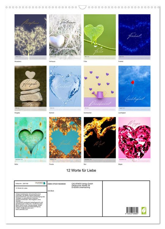 Produktbild: 12 Worte f&uuml;r Liebe (Wandkalender 2026 DIN A2 hoch), CALVENDO Monatskalender