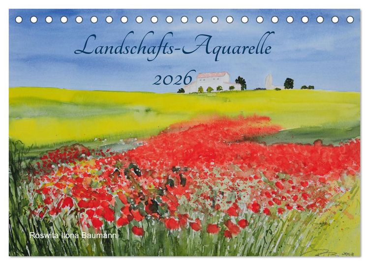 Produktbild: Landschafts-Aquarelle 2026 Roswita Ilona Baumann (Tischkalender 2026 DIN A5 quer), CALVENDO Monatskalender