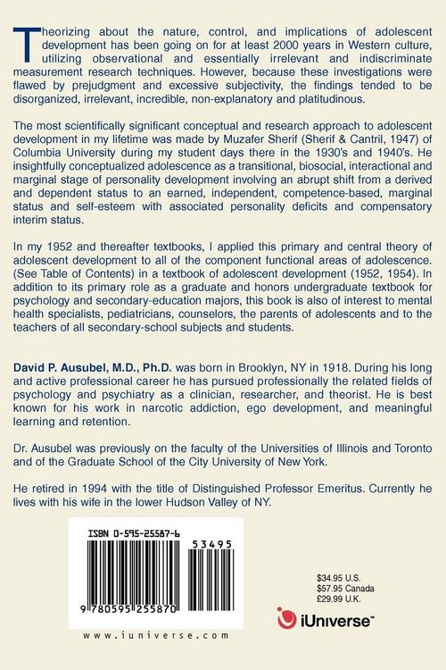 Produktbild: Theory and Problems of Adolescent Development, Third Edition