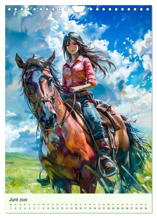 Produktbild: Pferdegl&uuml;ck - Anime-M&auml;dchen erkunden die Natur (Wandkalender 2026 DIN A4 hoch), CALVENDO Monatskalender