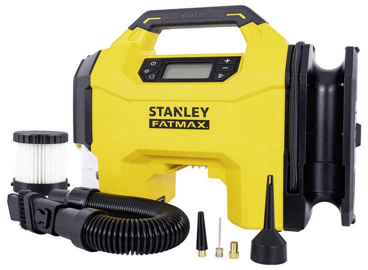 Produktbild: STANLEY SXVI02001 Akku-Kompressor 10 bar 12V Adapter zum Betrieb per Kabel, Digitales Display