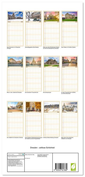 Produktbild: Familienplaner 2026 - Dresden - zeitlose Sch&ouml;nheit mit 5 Spalten (Wandkalender, 21 x 45 cm) CALVENDO