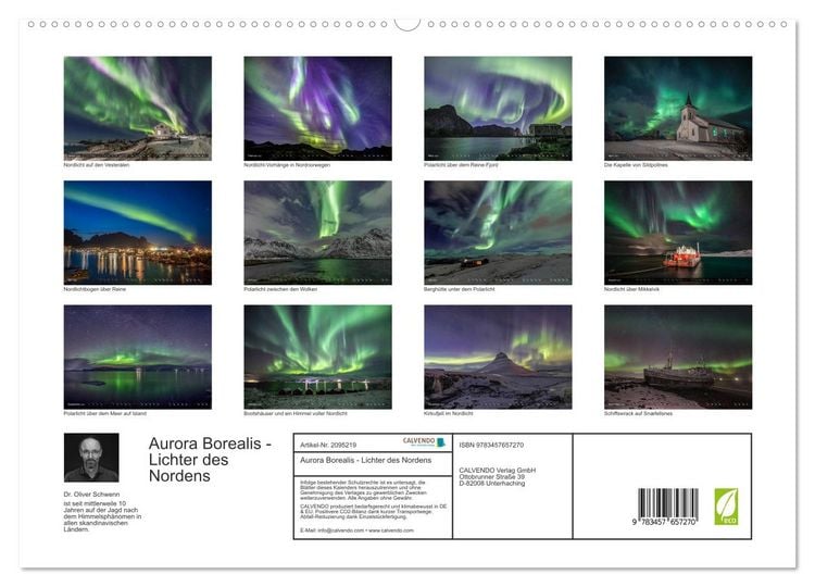 Produktbild: Aurora Borealis - Lichter des Nordens (hochwertiger Premium Wandkalender 2026 DIN A2 quer), Kunstdruck in Hochglanz
