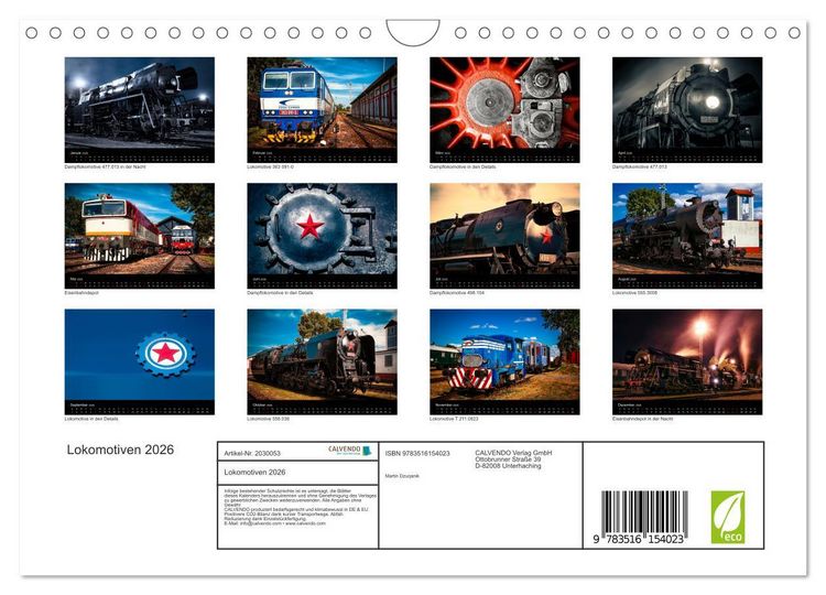 Produktbild: Lokomotiven 2026 (Wandkalender 2026 DIN A4 quer), CALVENDO Monatskalender
