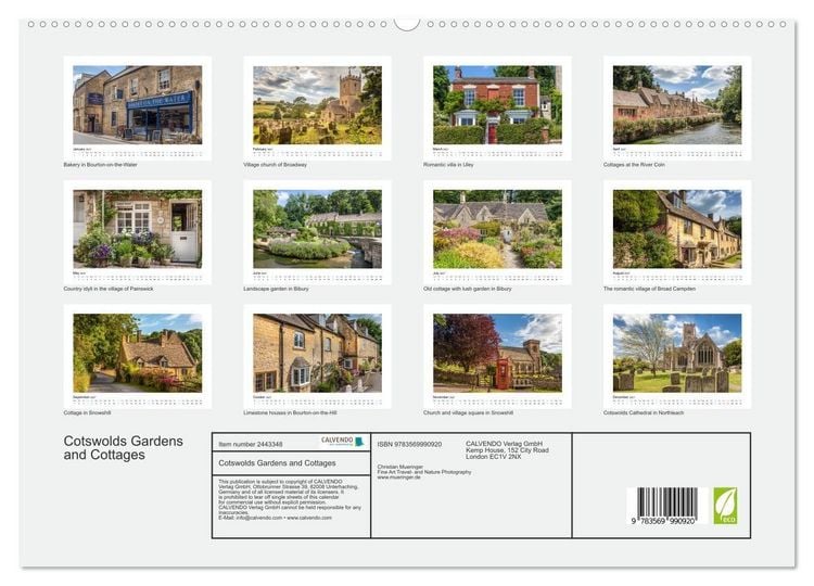Produktbild: Cotswolds Gardens and Cottages (High Quality Premium Wall Calendar 2027 DIN A2 landscape),CALVENDO 12 Month Wall Calendar