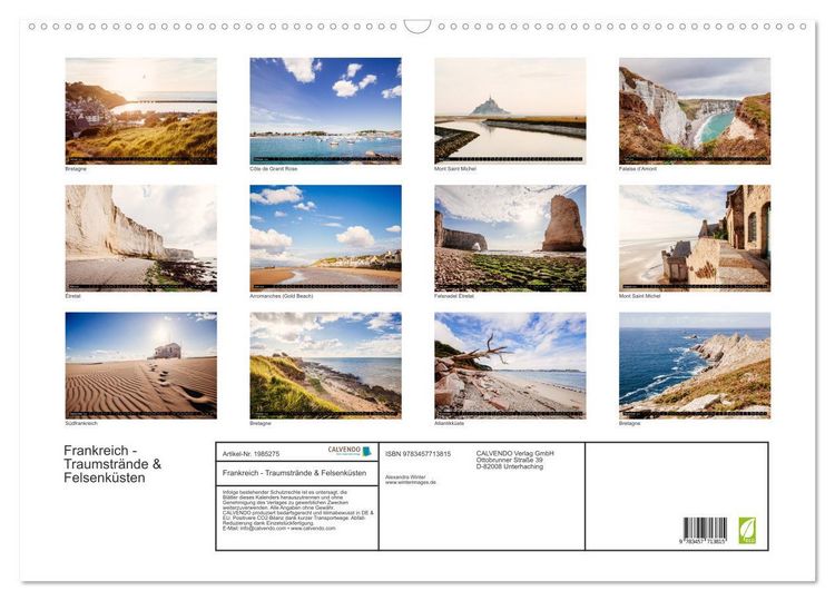 Produktbild: Frankreich - Traumstr&auml;nde & Felsenk&uuml;sten (Wandkalender 2026 DIN A2 quer), CALVENDO Monatskalender