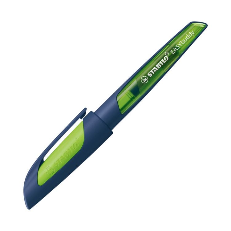 Produktbild: STABILO Schulf&uuml;ller mit Standard-Feder M -   EASYbuddy Twilight Sky in stahlblau/limette - Schreibfarbe blau (l&ouml;schbar) - Einzelstift - inkl. Patrone