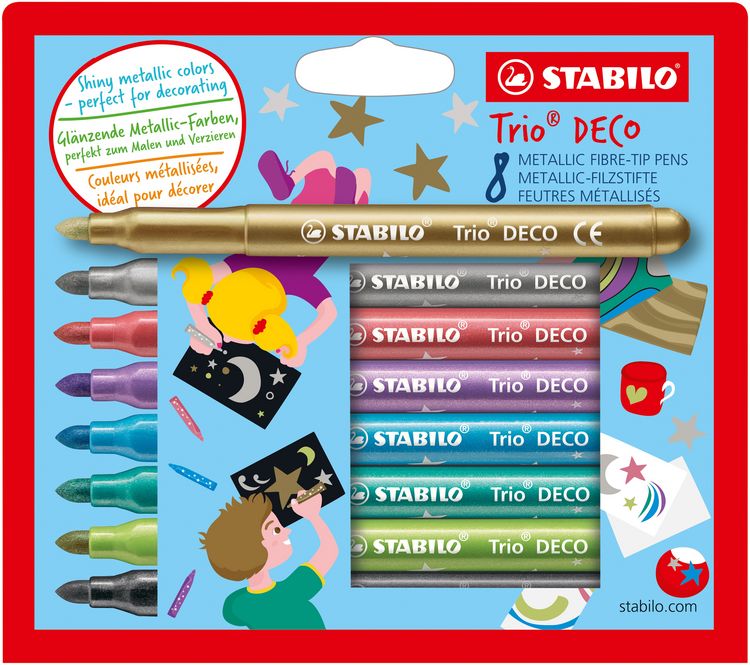 Produktbild: STABILO Metallic-Filzstift mit robuster XL-Spitze -   Trio DECO - 8er Pack - mit 8 verschiedenen Farben