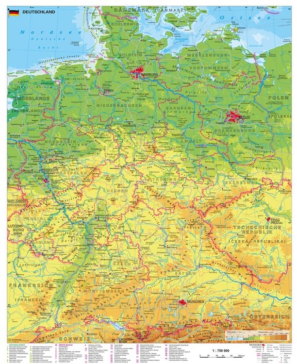 Produktbild: Deutschland physisch Wandkarte / Poster