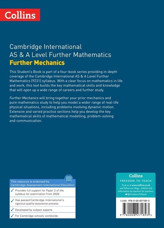 Produktbild: Cambridge International Examinations - Cambridge International as and a Level Further Mathematics Further Mechanics Student's Book