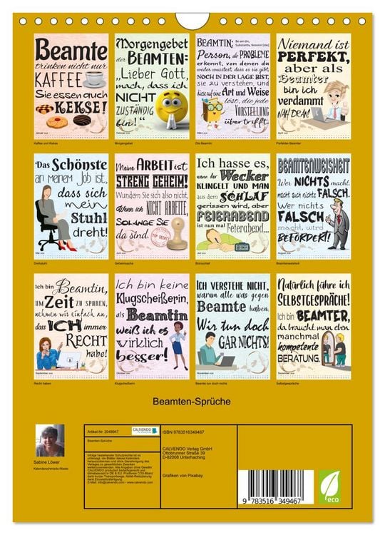 Produktbild: Beamten-Spr&uuml;che (Wandkalender 2026 DIN A4 hoch), CALVENDO Monatskalender