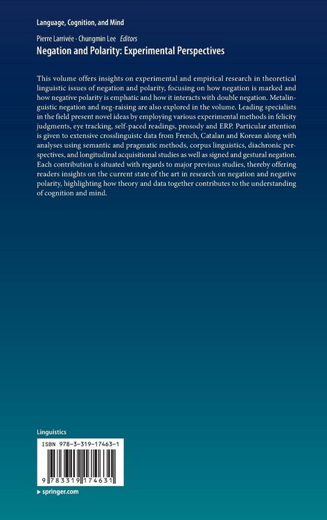 Produktbild: Negation and Polarity: Experimental Perspectives