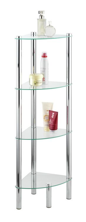 Produktbild: Eckregal Mod. Yago mit 4 Glasablagen, aus Edelstahl und Sicherheitsglas