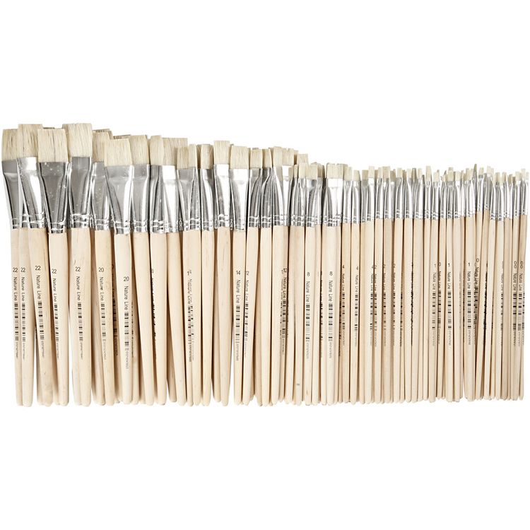 Produktbild: Creativ Company Nature Line Pinsel, Nr. 00+0+1+2+4+8+12+14+20+22, L 17,5-20,5 cm, B 3-22 mm, Flach, 10x12 Stk