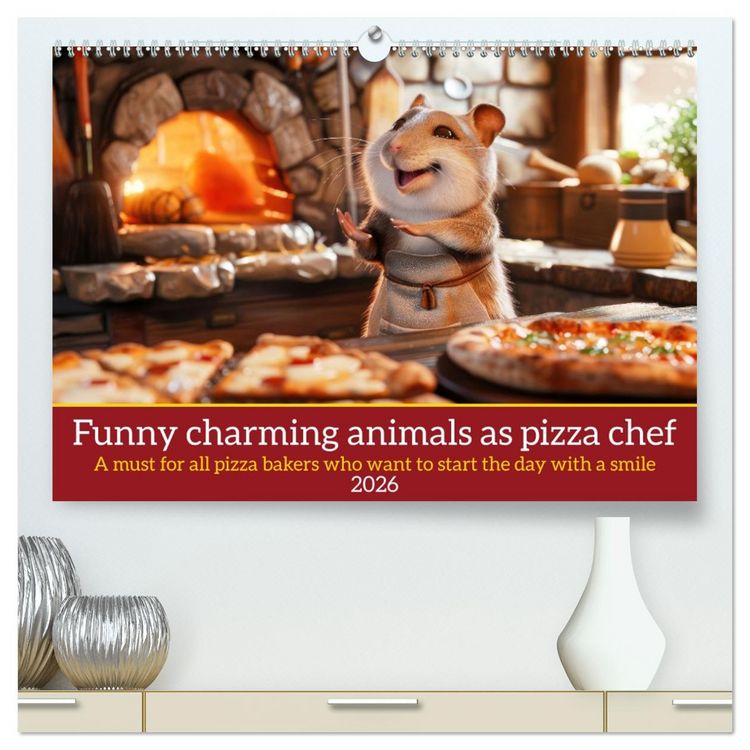 Produktbild: Funny charming animals as pizza chef (High Quality Premium Wall Calendar 2026 DIN A2 landscape),CALVENDO 12 Month Wall Calendar