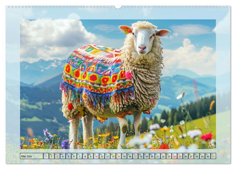 Produktbild: Bunter Schafschick. Flauschige Trendsetter zum verlieben (hochwertiger Premium Wandkalender 2026 DIN A2 quer), Kunstdruck in Hochglanz