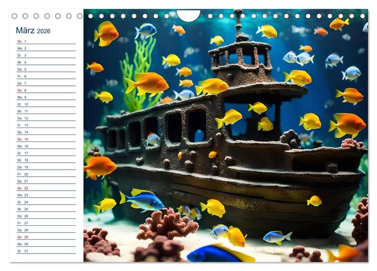 Produktbild: Aquarienzauber - Bunte KI Unterwasserwelten (Wandkalender 2026 DIN A4 quer), CALVENDO Monatskalender