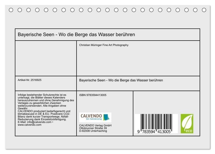 Produktbild: Bayerische Seen - Wo die Berge das Wasser ber&uuml;hren (Tischkalender 2027 DIN A5 quer), CALVENDO Monatskalender