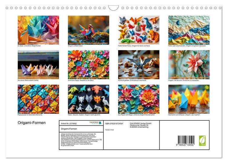 Produktbild: Origami-Formen (Wandkalender 2026 DIN A3 quer), CALVENDO Monatskalender
