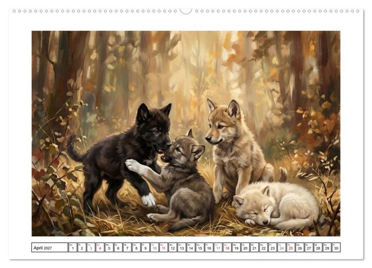 Produktbild: W&ouml;lfe - Die Alpha-Familie (hochwertiger Premium Wandkalender 2027 DIN A2 quer), Kunstdruck in Hochglanz