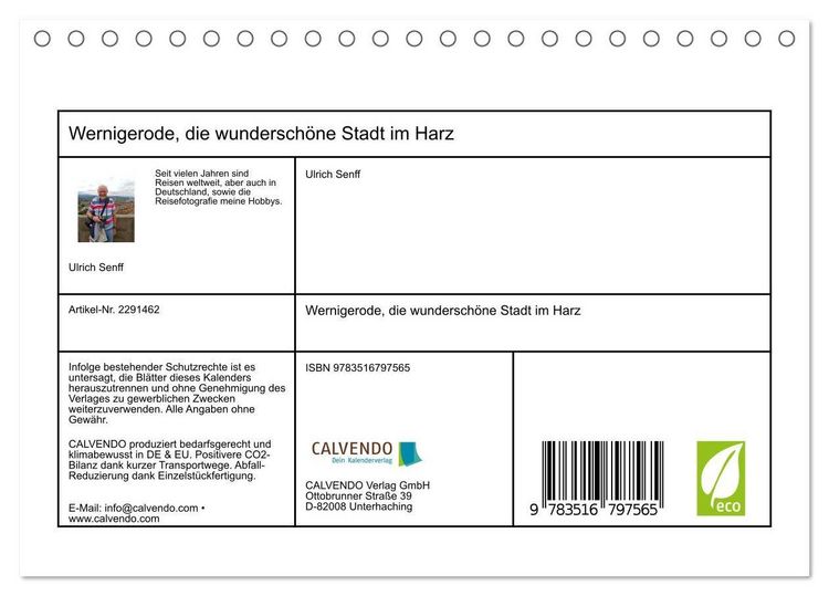 Produktbild: Wernigerode, die wundersch&ouml;ne Stadt im Harz (Tischkalender 2027 DIN A5 quer), CALVENDO Monatskalender