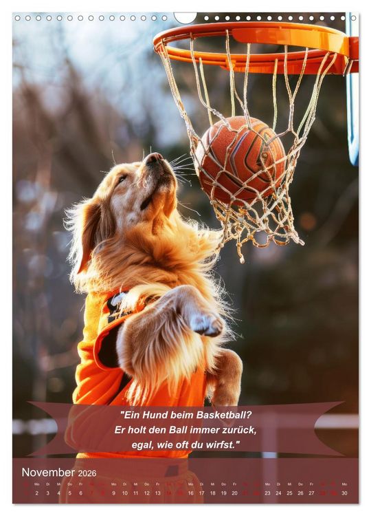 Produktbild: Der tierisch lustige Basketball-Kalender (Wandkalender 2026 DIN A3 hoch), CALVENDO Monatskalender