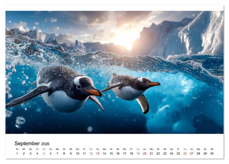 Produktbild: Pinguine - ein Jahr voller Meer (hochwertiger Premium Wandkalender 2026 DIN A2 quer), Kunstdruck in Hochglanz