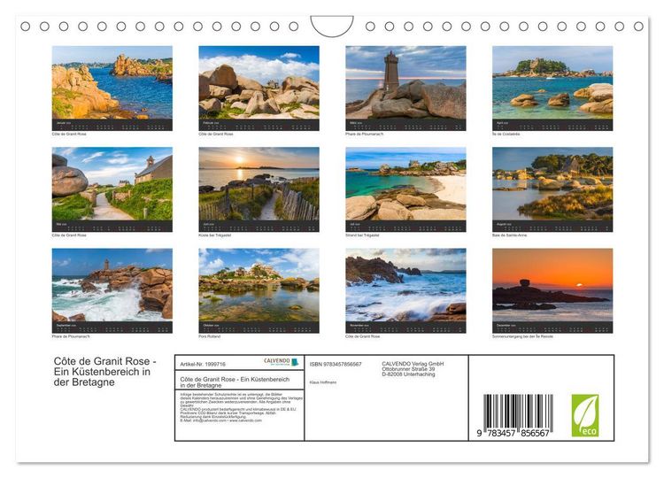 Produktbild: C&ocirc;te de Granit Rose - Ein K&uuml;stenbereich in der Bretagne (Wandkalender 2026 DIN A4 quer), CALVENDO Monatskalender