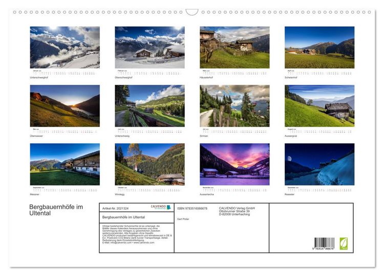 Produktbild: Bergbauernh&ouml;fe im Ultental (Wandkalender 2026 DIN A2 quer), CALVENDO Monatskalender