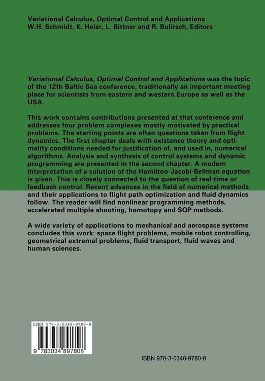 Produktbild: Variational Calculus, Optimal Control and Applications