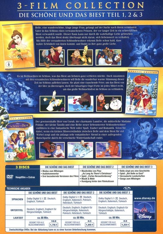 Produktbild: Die Sch&ouml;ne und das Biest - Dreierpack (Disney Classics + 2. & 3.Teil) [3 DVDs]