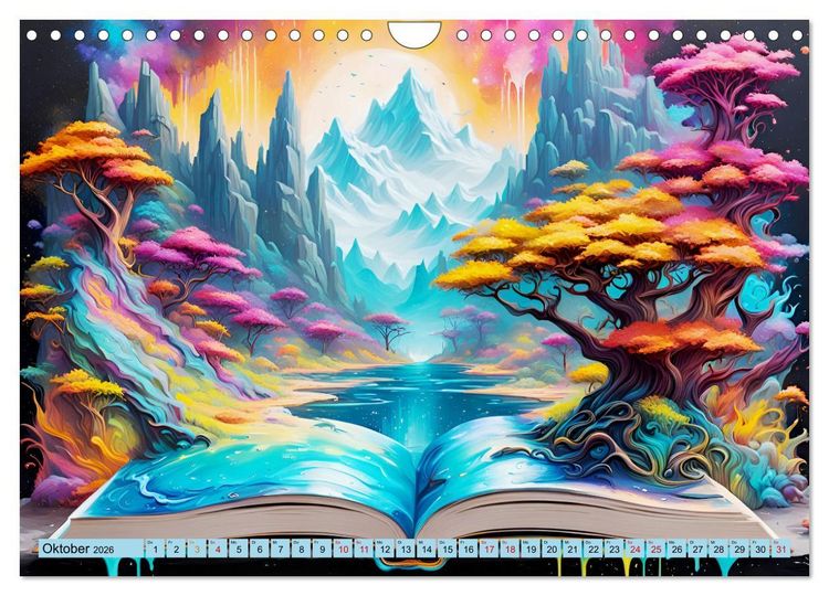 Produktbild: Bunte B&uuml;cherseiten (Wandkalender 2026 DIN A4 quer), CALVENDO Monatskalender