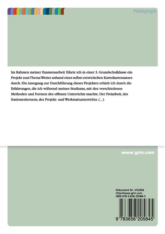 Produktbild: Unterricht zum Wetter anhand eines Karteikartensatzes - Konstruktion und Auswertung